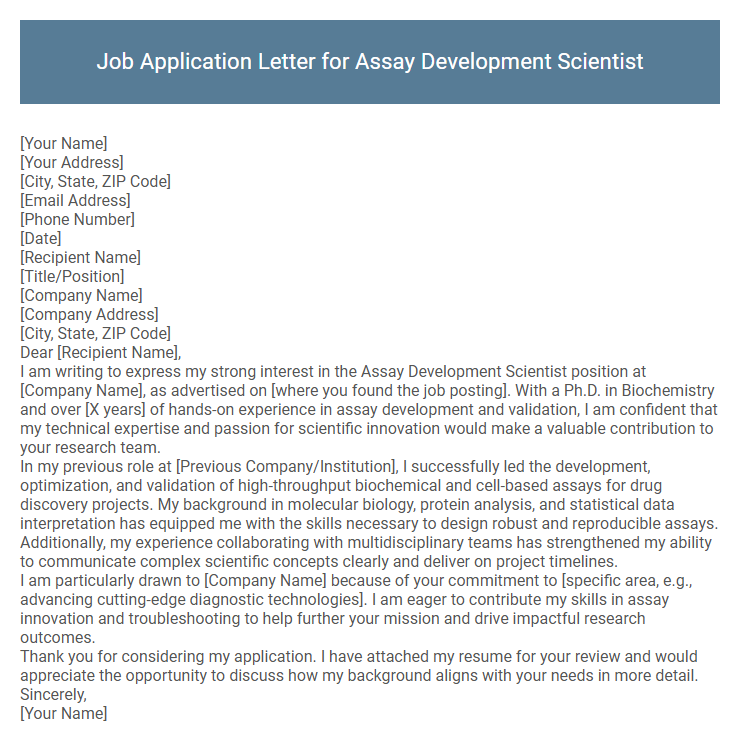 Job Application Letter for Assay Development Scientist