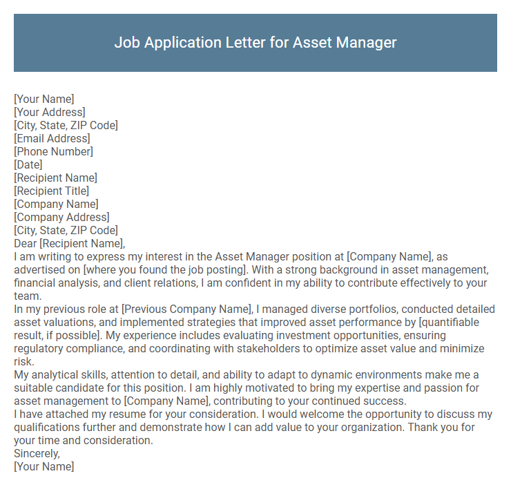 Job Application Letter for Asset Manager