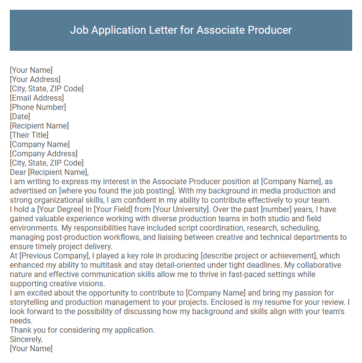 Job Application Letter for Associate Producer
