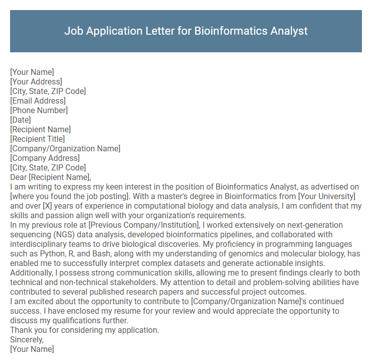 Job Application Letter for Bioinformatics Analyst