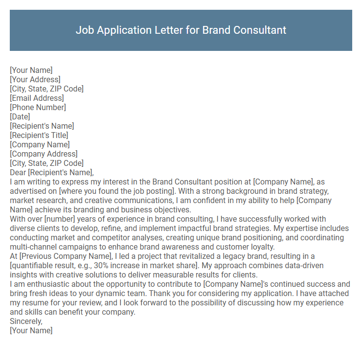 Job Application Letter for Brand Consultant
