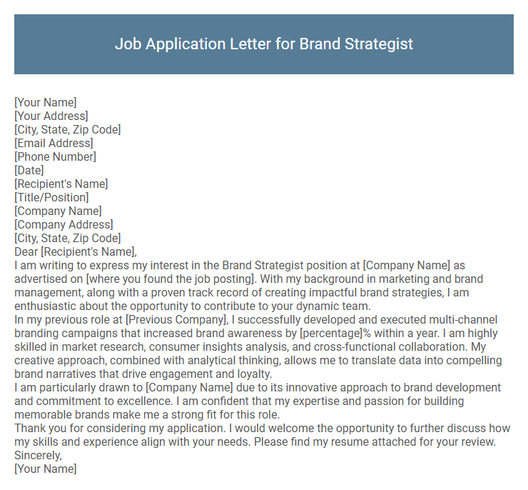 Job Application Letter for Brand Strategist