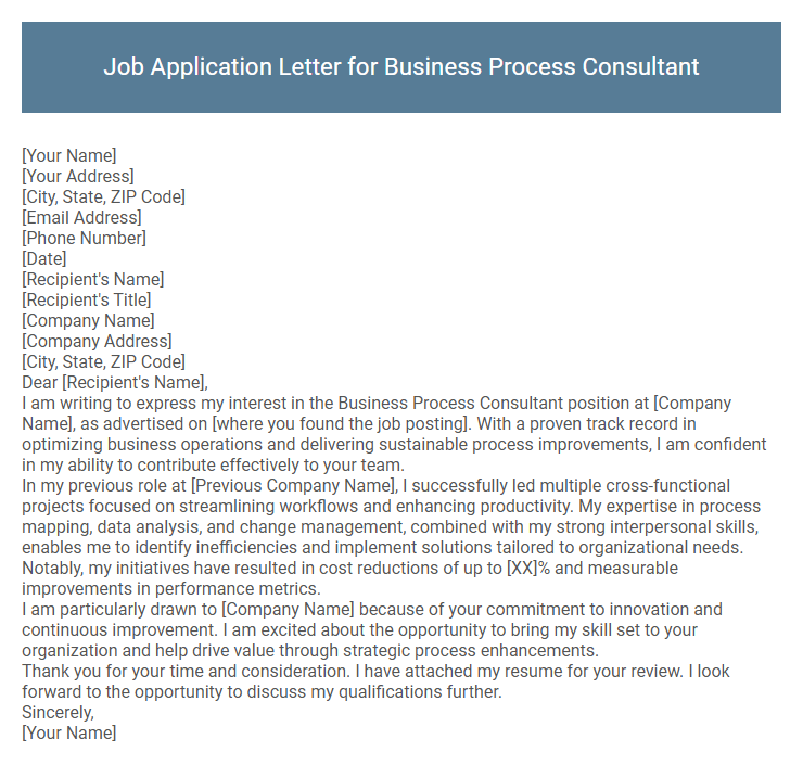 Job Application Letter for Business Process Consultant