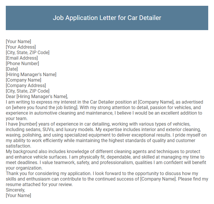 Job Application Letter for Car Detailer