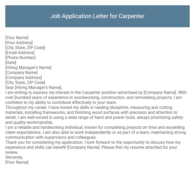 Job Application Letter for Carpenter