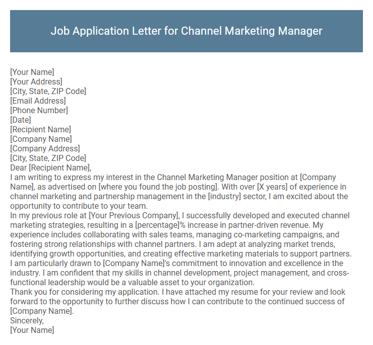 Job Application Letter for Channel Marketing Manager