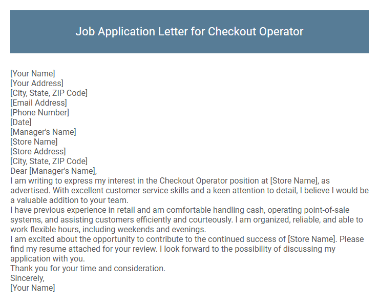 Job Application Letter for Checkout Operator