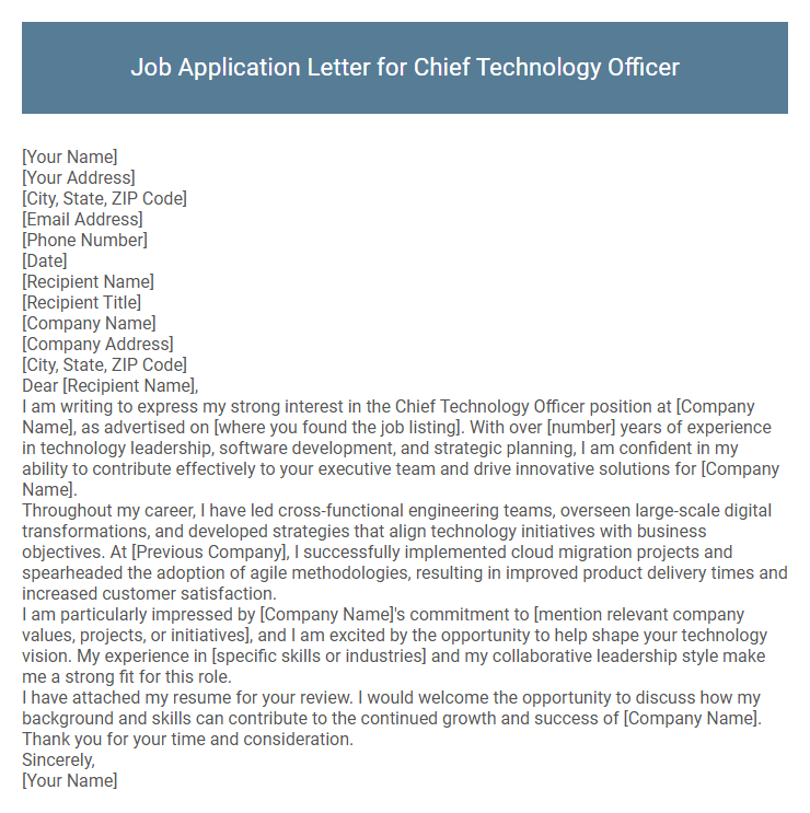 Job Application Letter for Chief Technology Officer