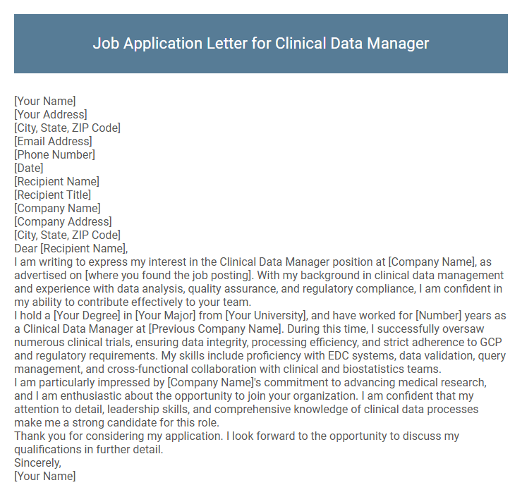 Job Application Letter for Clinical Data Manager