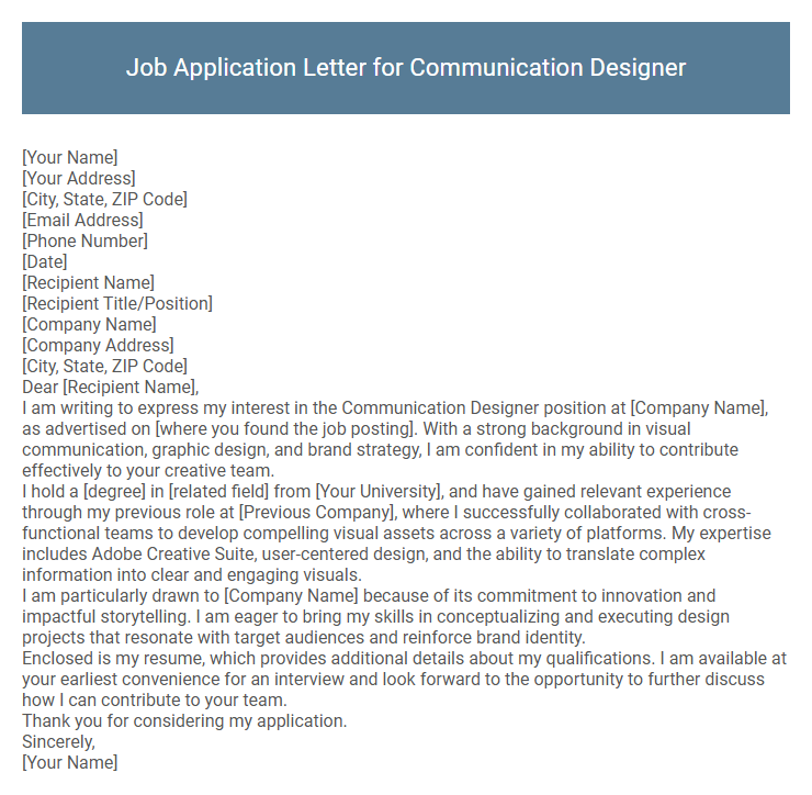 Job Application Letter for Communication Designer