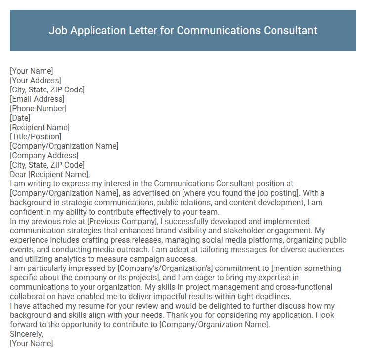 Job Application Letter for Communications Consultant