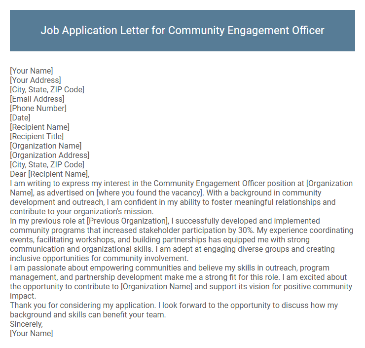 Job Application Letter for Community Engagement Officer