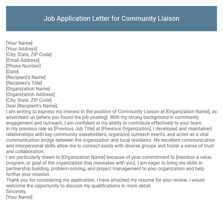 Job Application Letter for Community Liaison