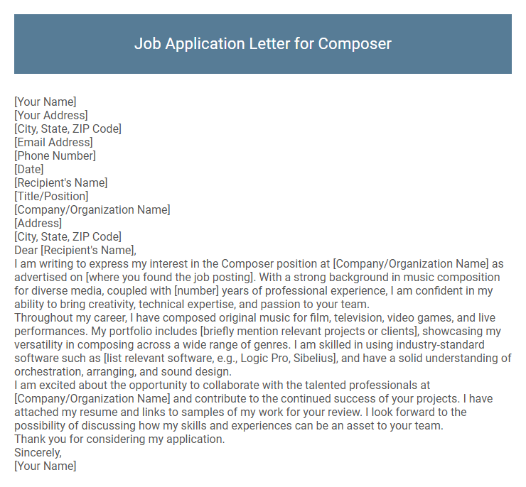 Job Application Letter for Composer