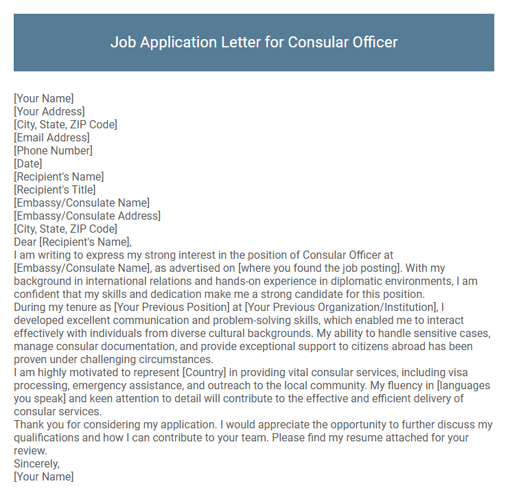 Job Application Letter for Consular Officer