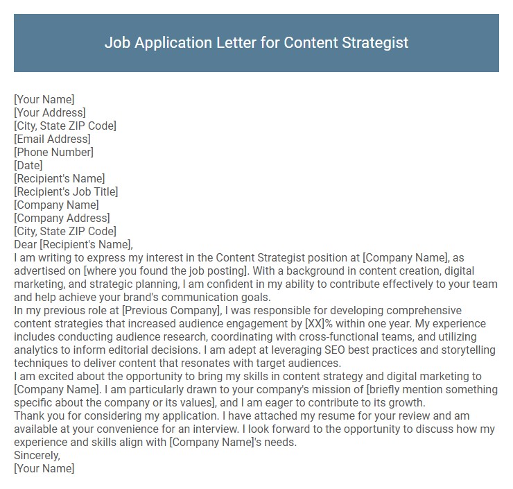 Job Application Letter for Content Strategist