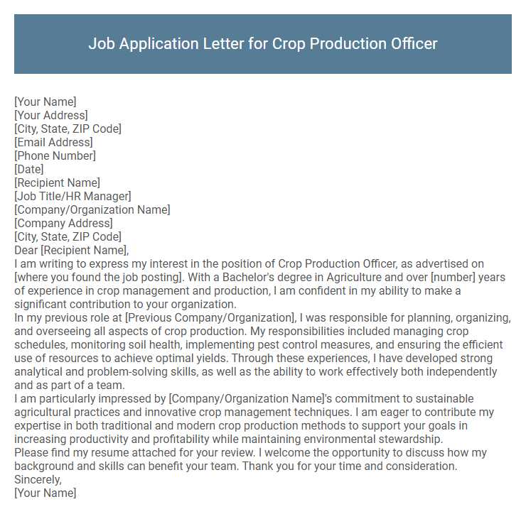 Job Application Letter for Crop Production Officer