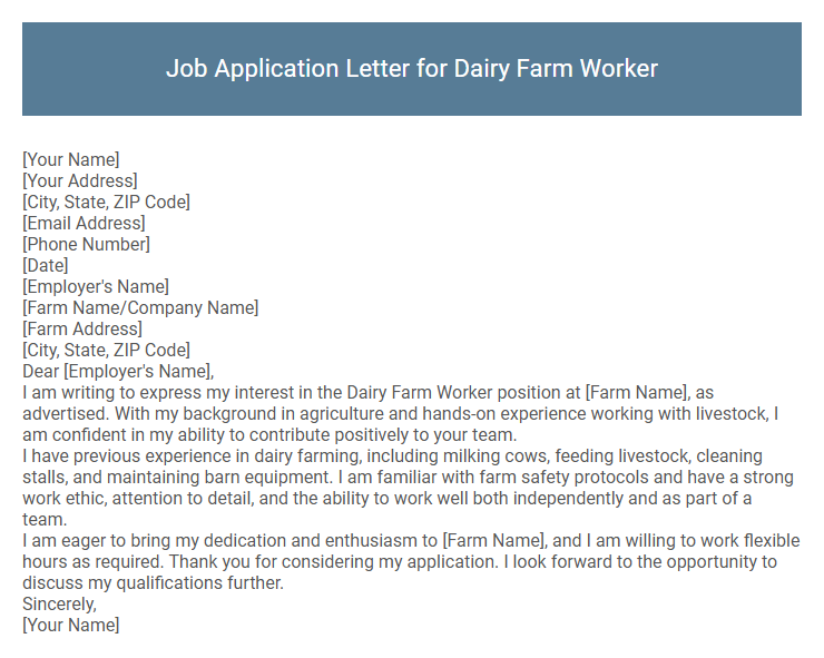 Job Application Letter for Dairy Farm Worker
