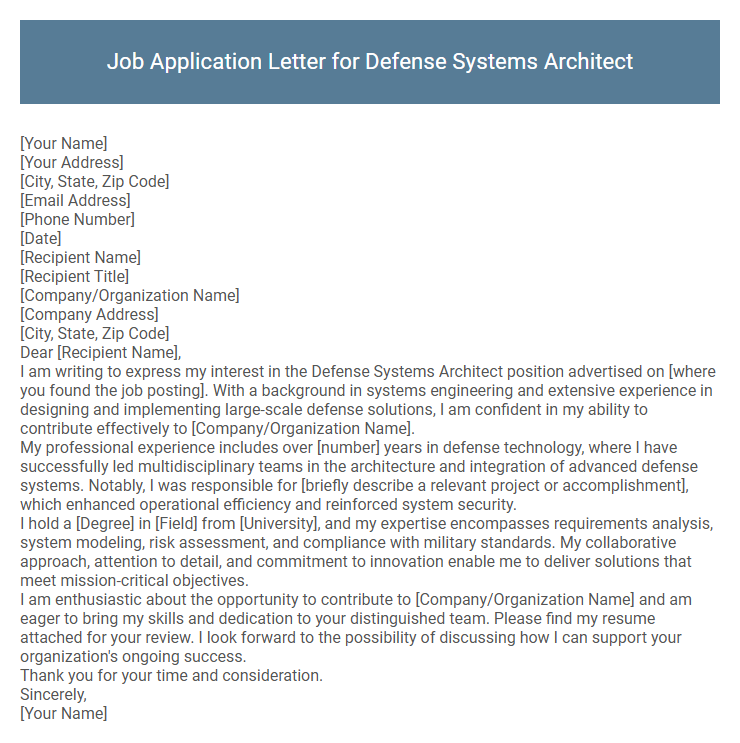 Job Application Letter for Defense Systems Architect