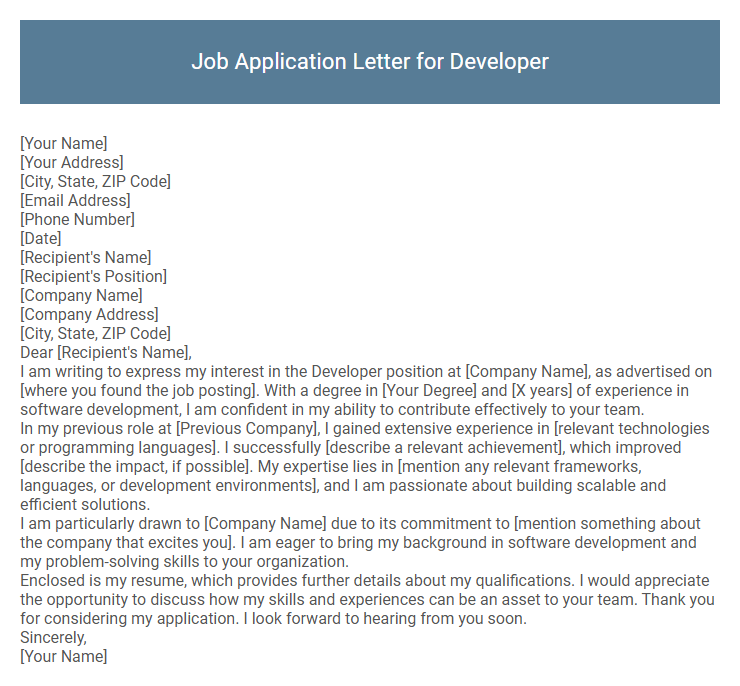 Job Application Letter for Developer