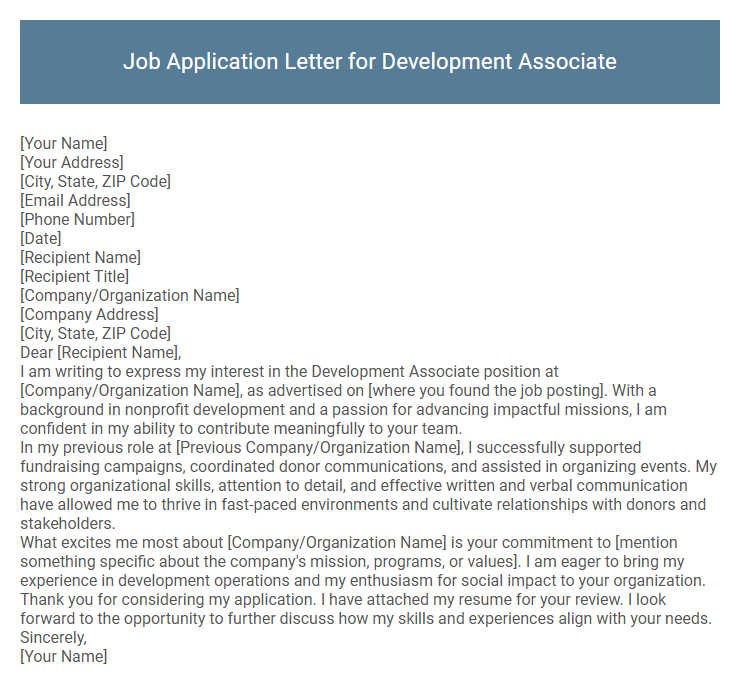 Job Application Letter for Development Associate