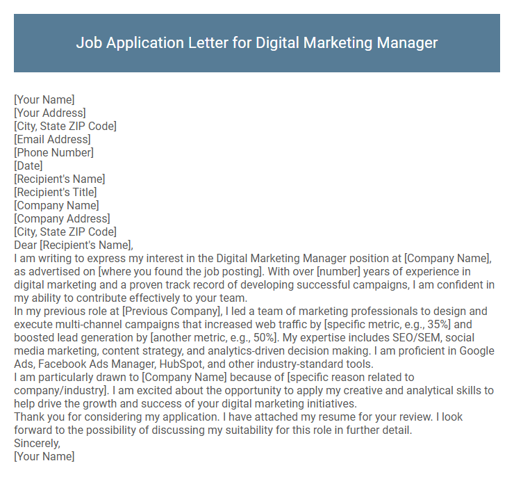 Job Application Letter for Digital Marketing Manager