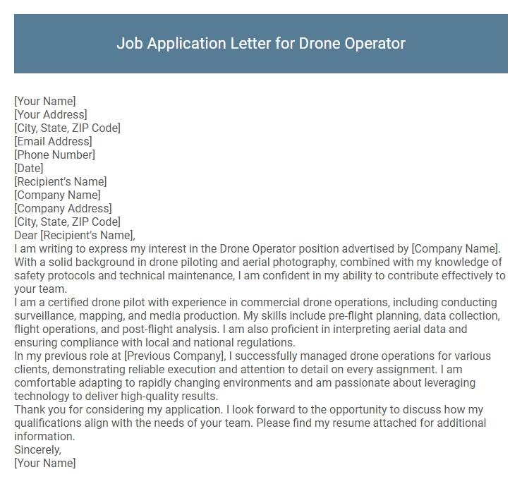 Job Application Letter for Drone Operator