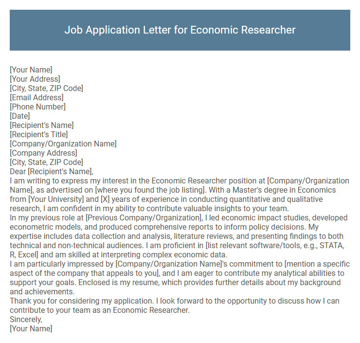 Job Application Letter for Economic Researcher