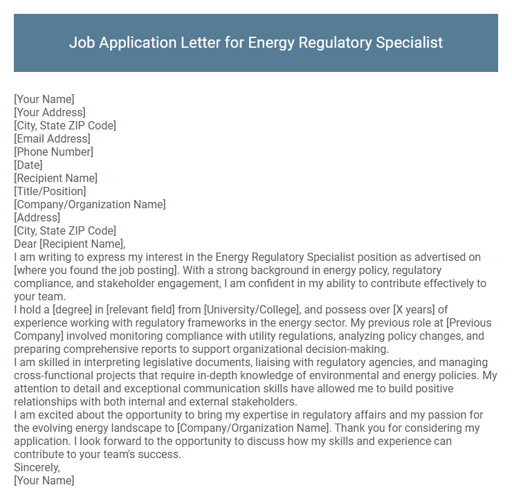 Job Application Letter for Energy Regulatory Specialist