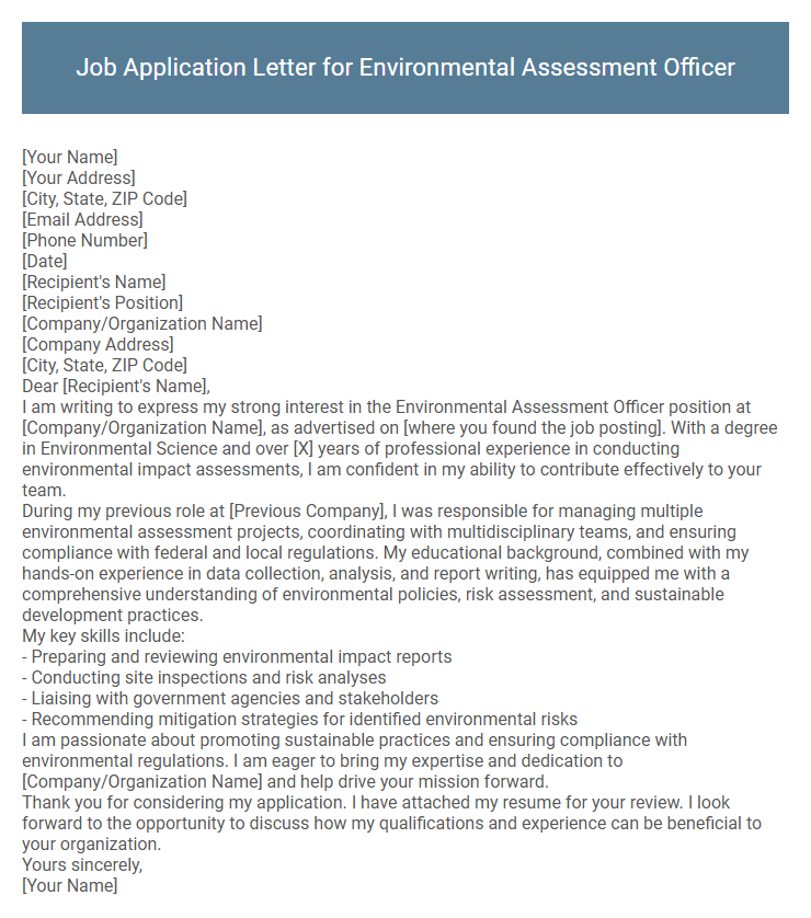 Job Application Letter for Environmental Assessment Officer