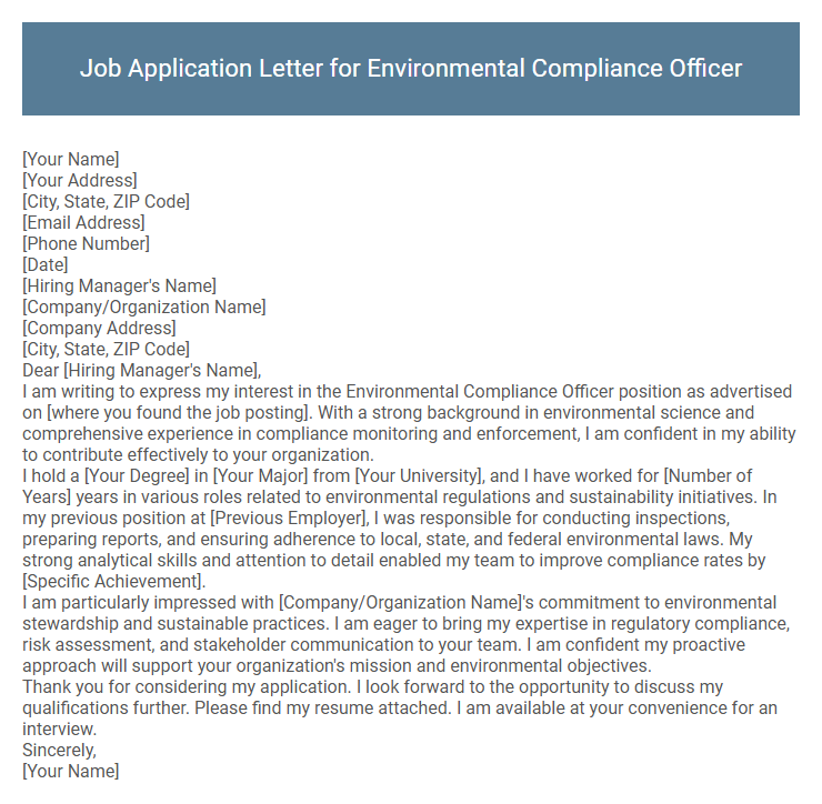 Job Application Letter for Environmental Compliance Officer