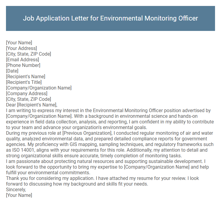 Job Application Letter for Environmental Monitoring Officer