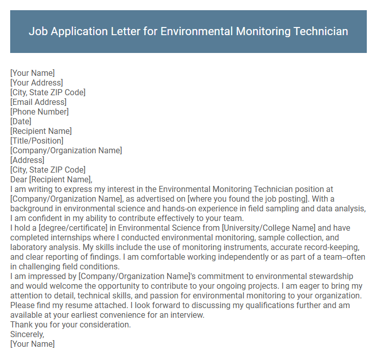 Job Application Letter for Environmental Monitoring Technician