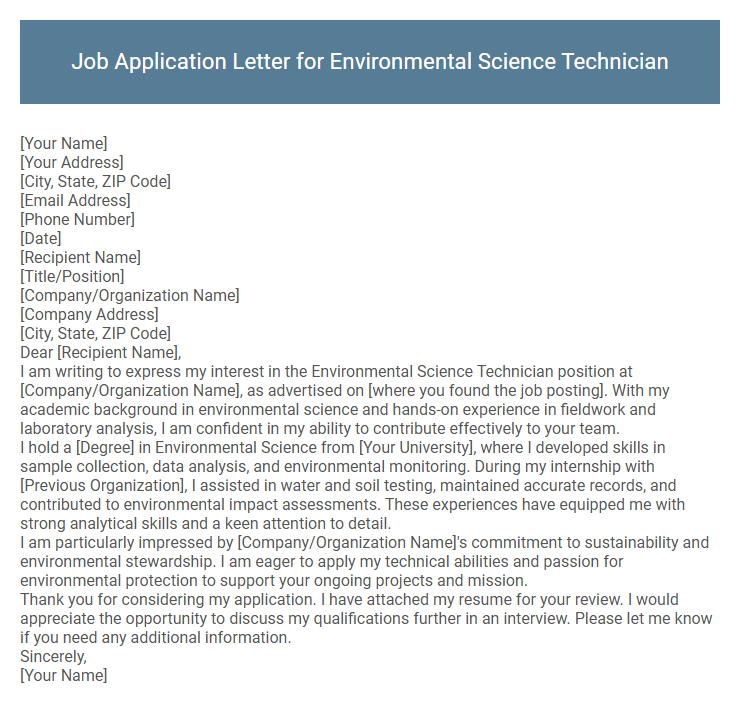 Job Application Letter for Environmental Science Technician