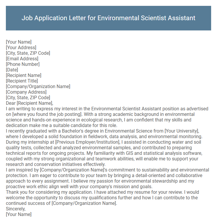 Job Application Letter for Environmental Scientist Assistant