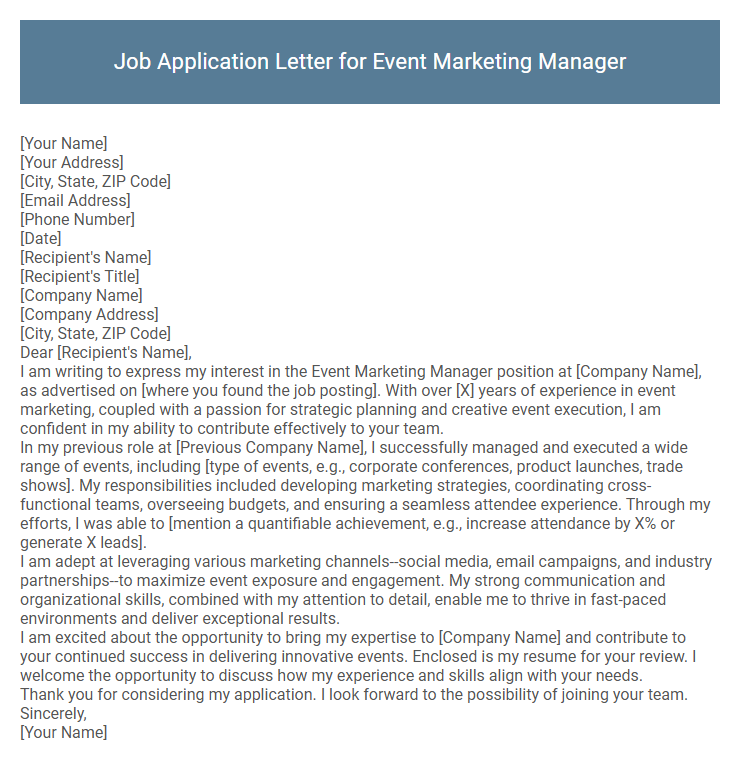 Job Application Letter for Event Marketing Manager