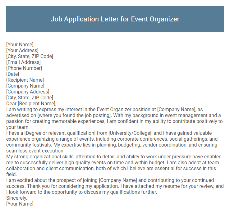 Job Application Letter for Event Organizer