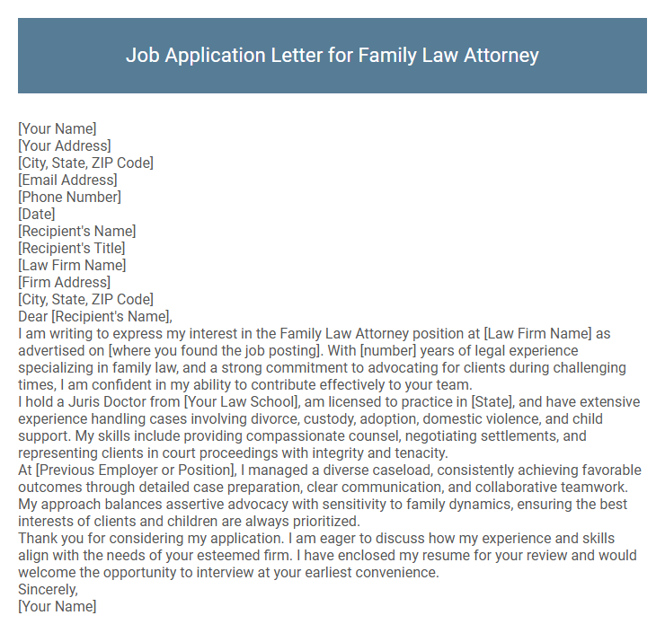 Job Application Letter for Family Law Attorney