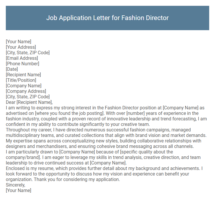 Job Application Letter for Fashion Director
