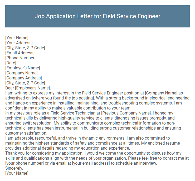 Job Application Letter for Field Service Engineer