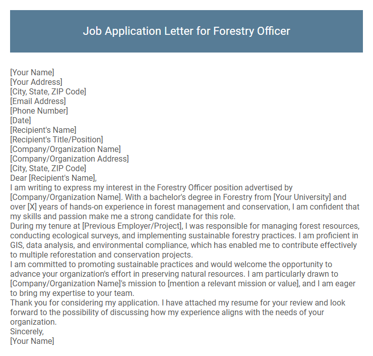 Job Application Letter for Forestry Officer