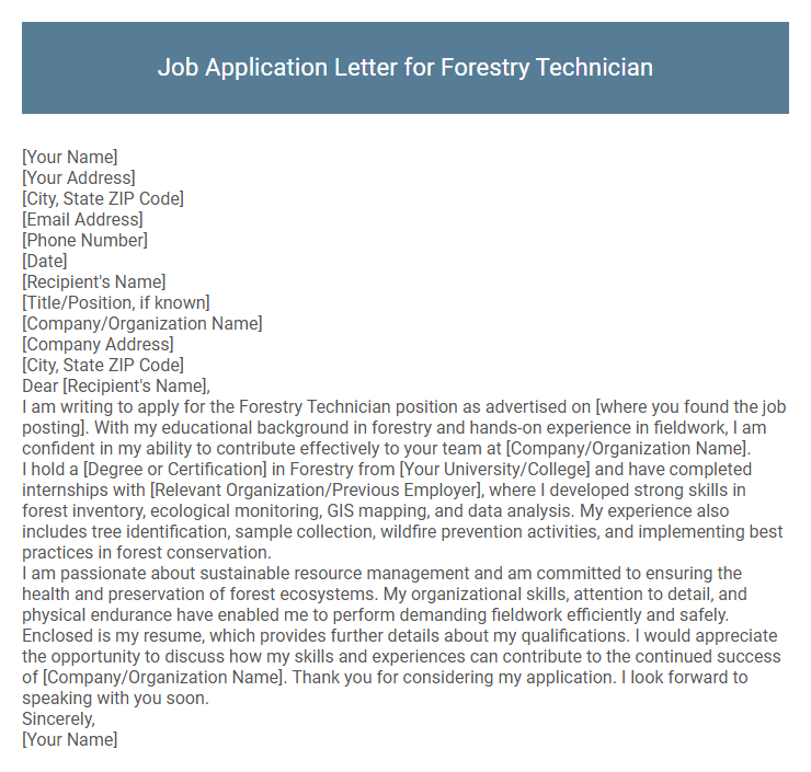 Job Application Letter for Forestry Technician