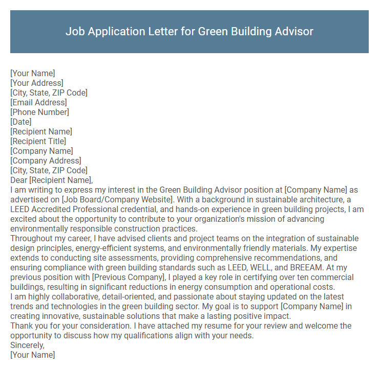 Job Application Letter for Green Building Advisor