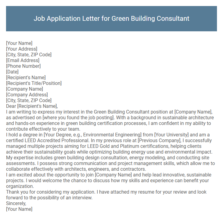 Job Application Letter for Green Building Consultant