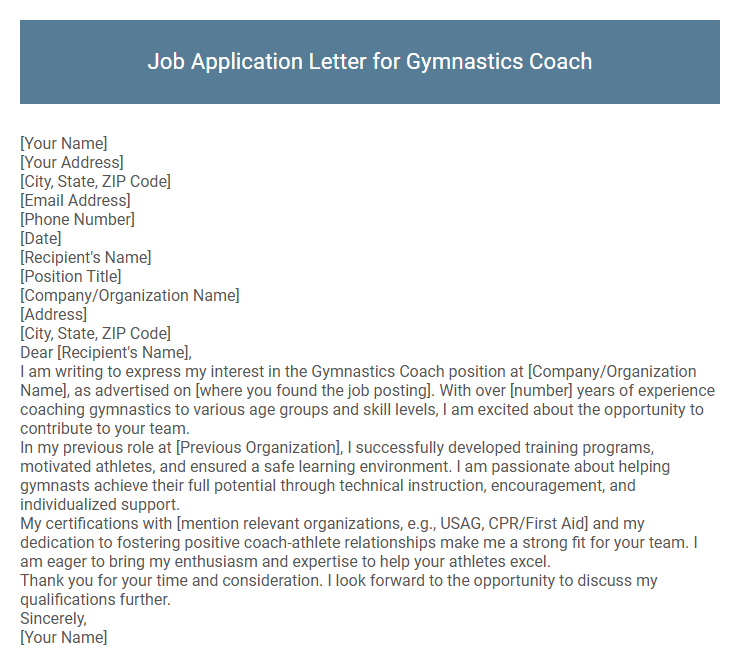 Job Application Letter for Gymnastics Coach