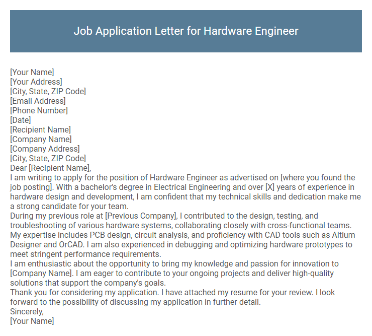 Job Application Letter for Hardware Engineer