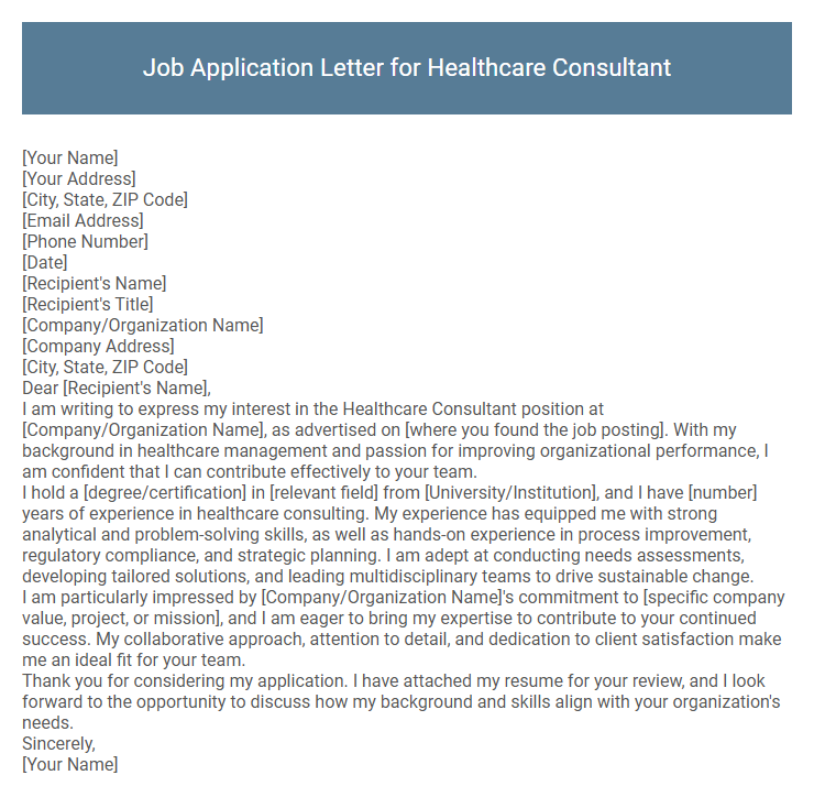 Job Application Letter for Healthcare Consultant