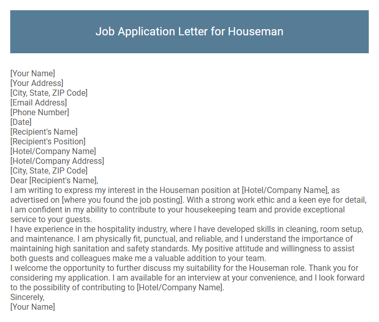 Job Application Letter for Houseman