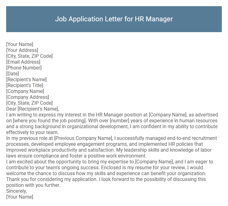 Job Application Letter for HR Manager