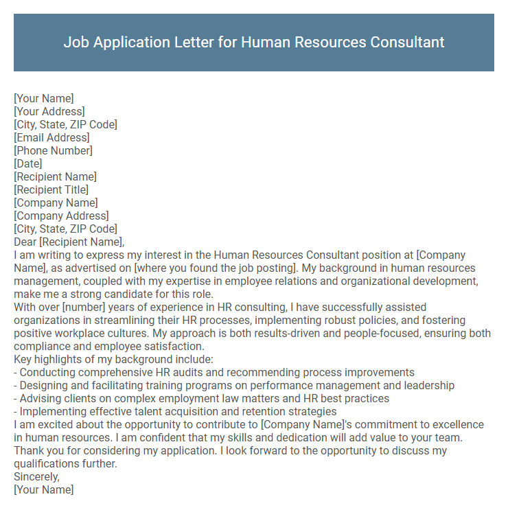 Job Application Letter for Human Resources Consultant